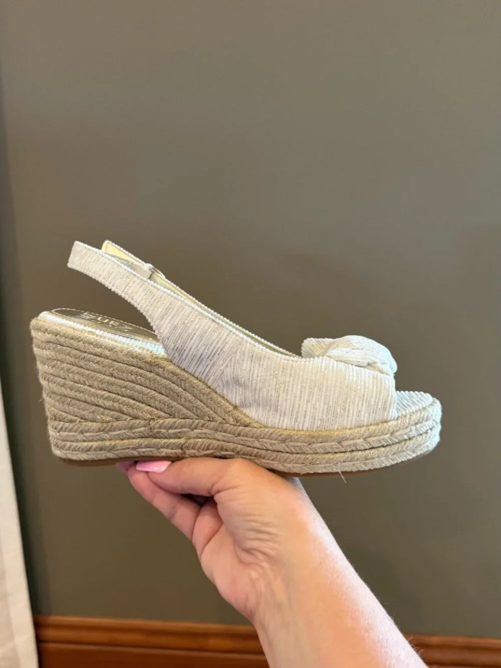Naturalizer Bettina Peep Toe Bow Slingback Wedge Espadrilles, Size 8